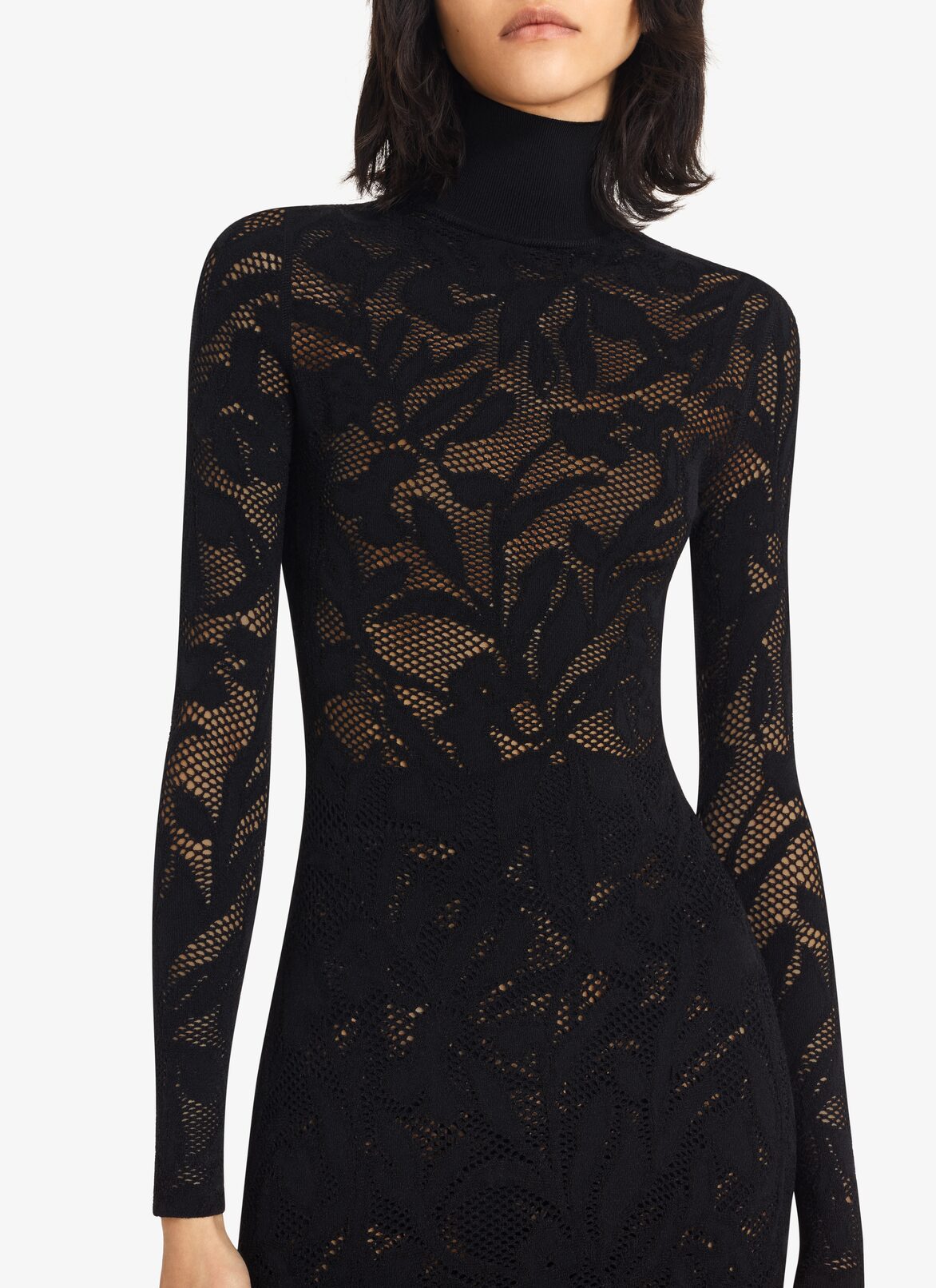 Long dress in strech lace ALAÏA BLACK LONG DRESS IN STRECH LACE